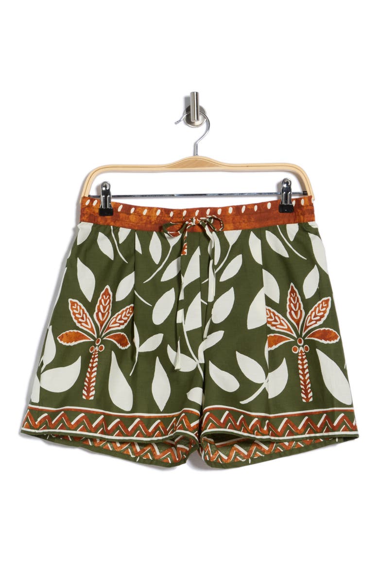 Floral Print Cotton Drawstring Shorts, Alternate, color, CHIVE