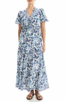 MAX STUDIO V-Neck Short Sleeve Tiered Maxi Dress