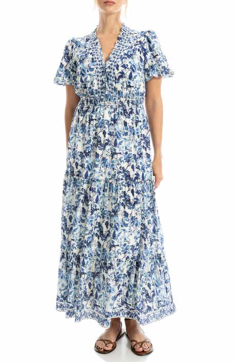 MAX STUDIO V-Neck Short Sleeve Tiered Maxi Dress