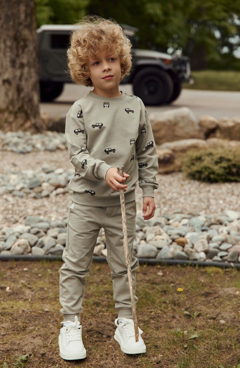 MILES THE LABEL Kids' Off-Road Print Organic Cotton Graphic Sweater, Alternate, color, Dusty Green