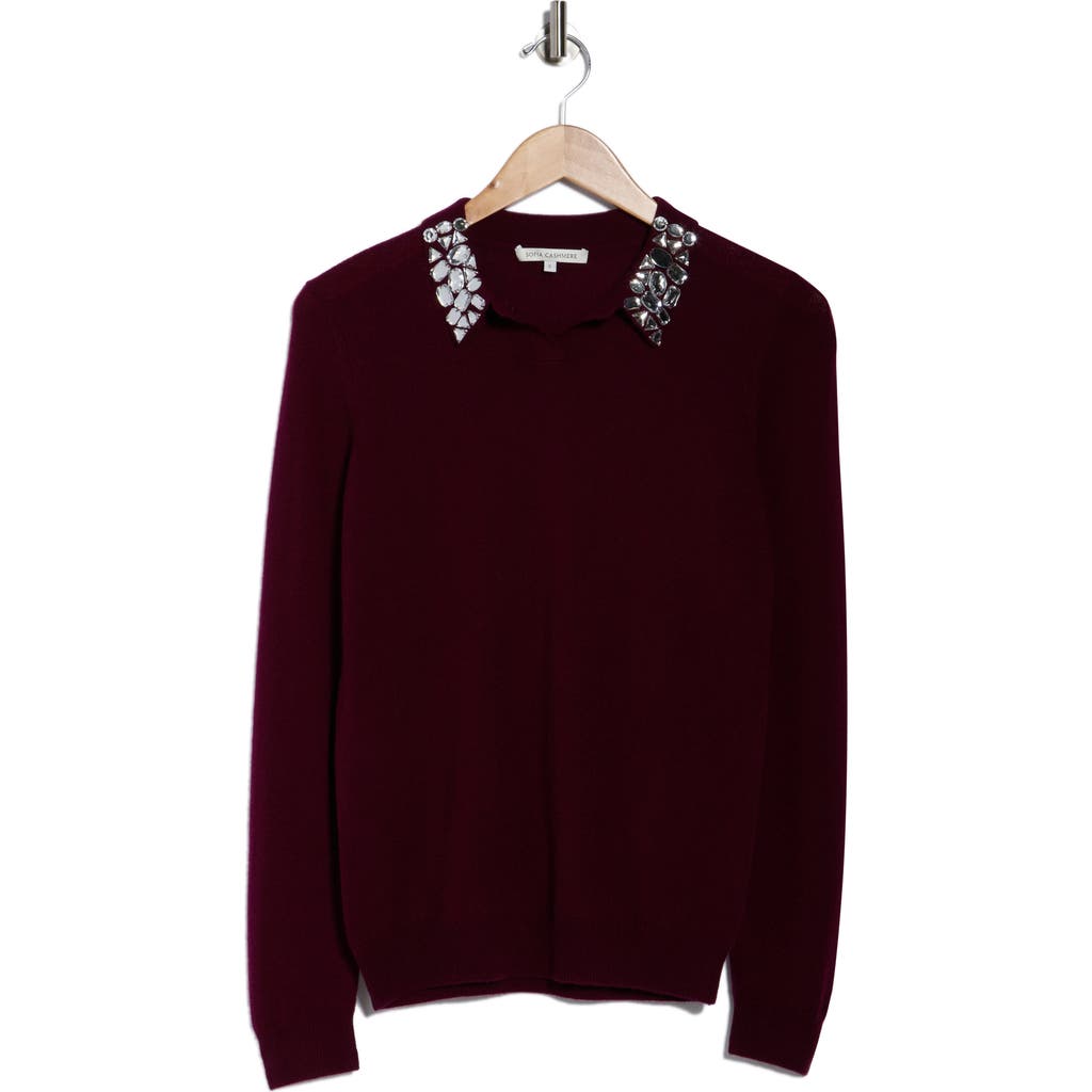 Sofia Cashmere Embellished Collar Polo In Brown