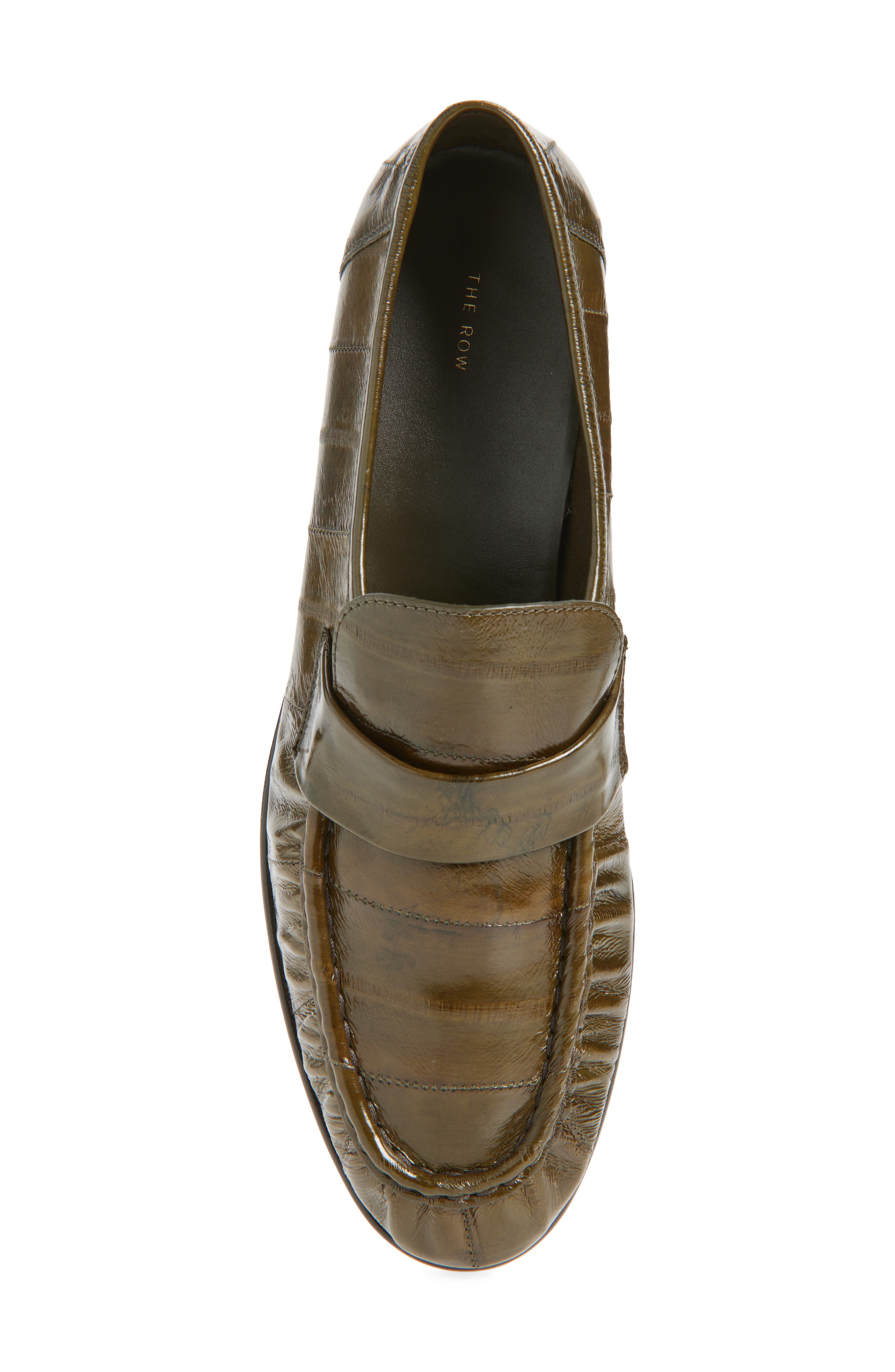 The Row Soft Eelskin Loafer, Alternate, color, Olive Oli