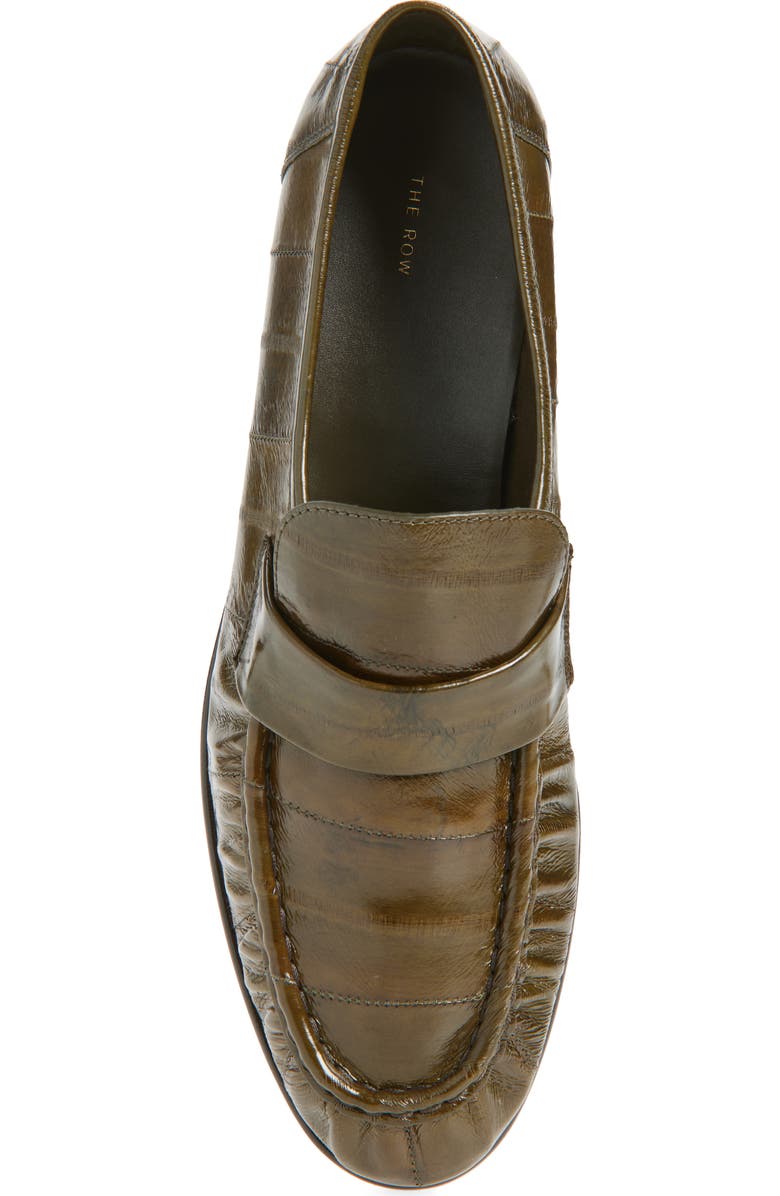 The Row Soft Eelskin Loafer, Alternate, color, Olive Oli