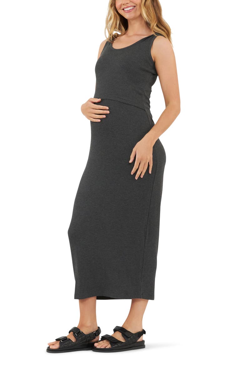 Rib Maxi Nursing Dress, Alternate, color, Charcoal Marle