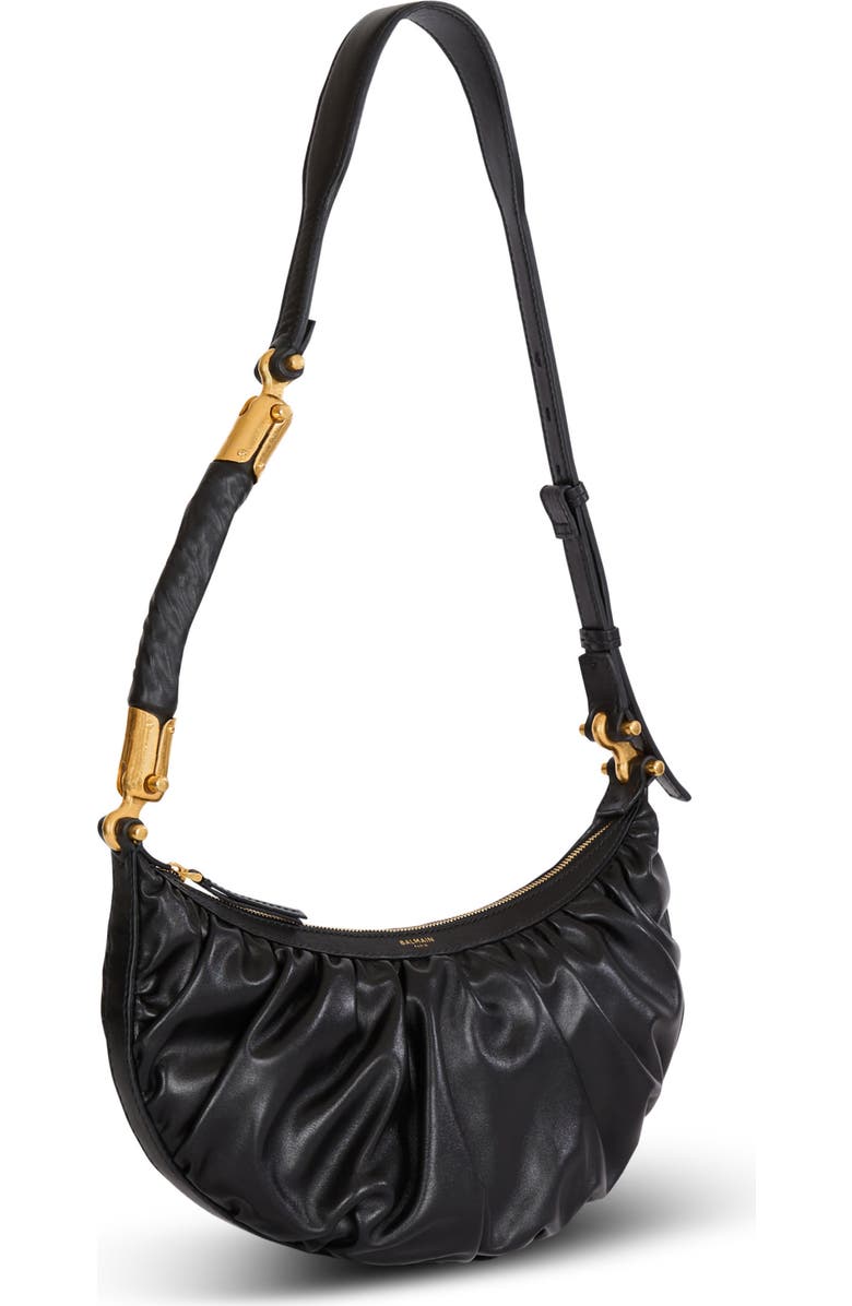Balmain Ebene Hobo bag in calfskin leather, Alternate, color, Black