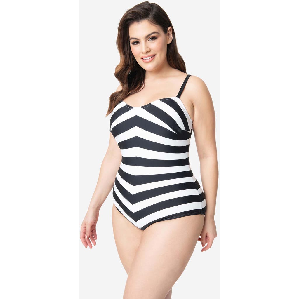 UNIQUE VINTAGE UNIQUE VINTAGE PLUS SIZE CHEVRON STRIPE ONE PIECE BATHING SUIT