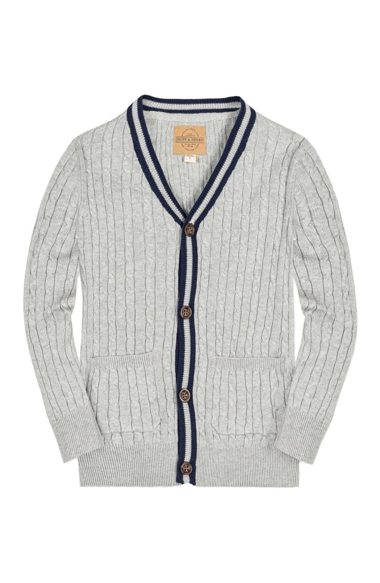 Hope & Henry Baby Boys' Organic Cable Cardigan, Infant, Main, color, Gray Heather Cable With Navy