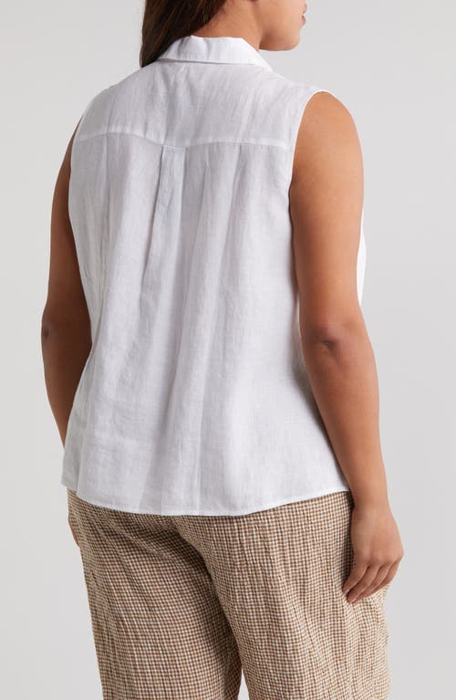 Eileen Fisher Classic Sleeveless Organic Linen Button-up Shirt In White