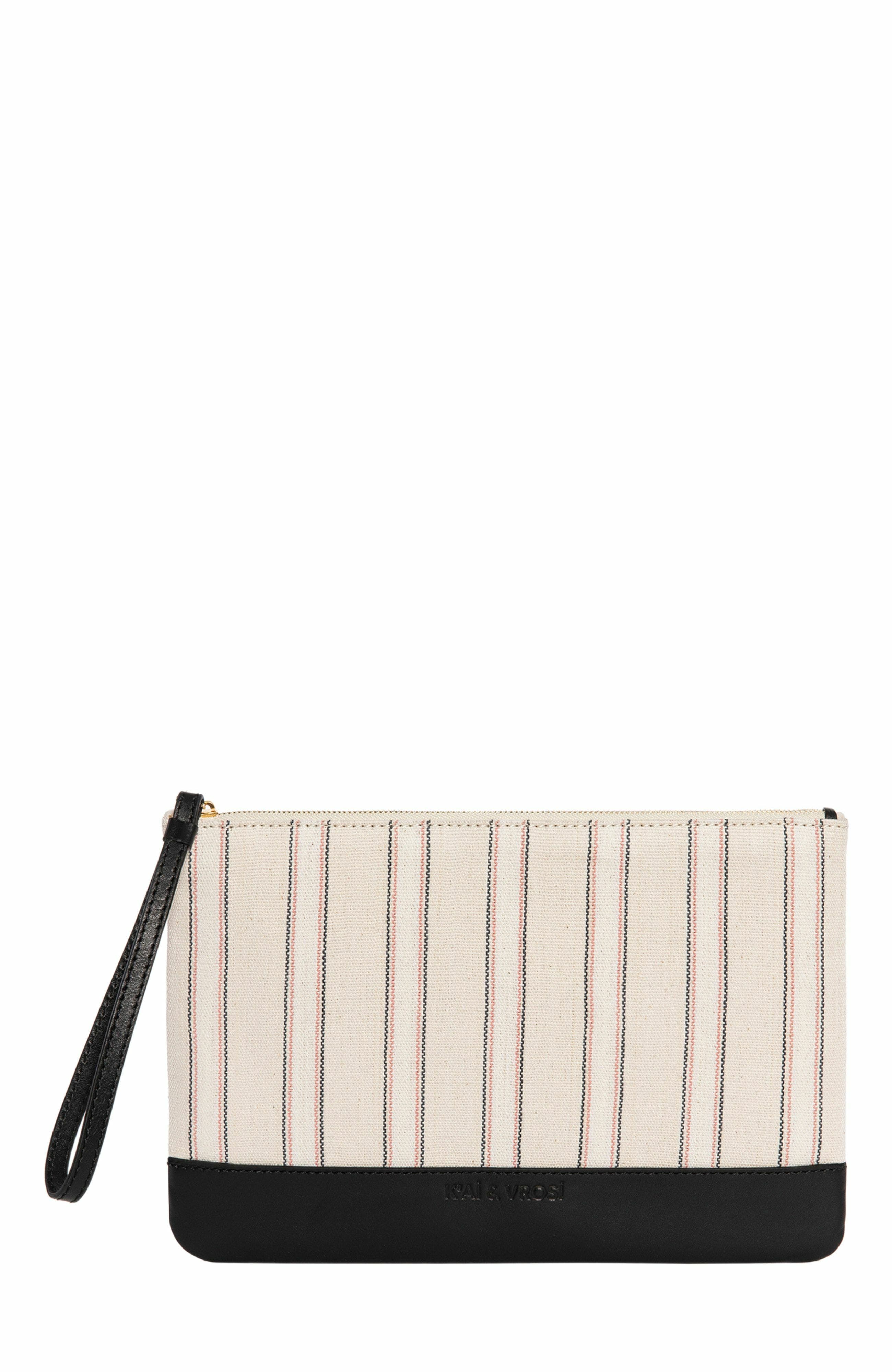 K'ai & Vrosi Defne Calfskin & Handloomed Fabric Clutch, Main, color, Black