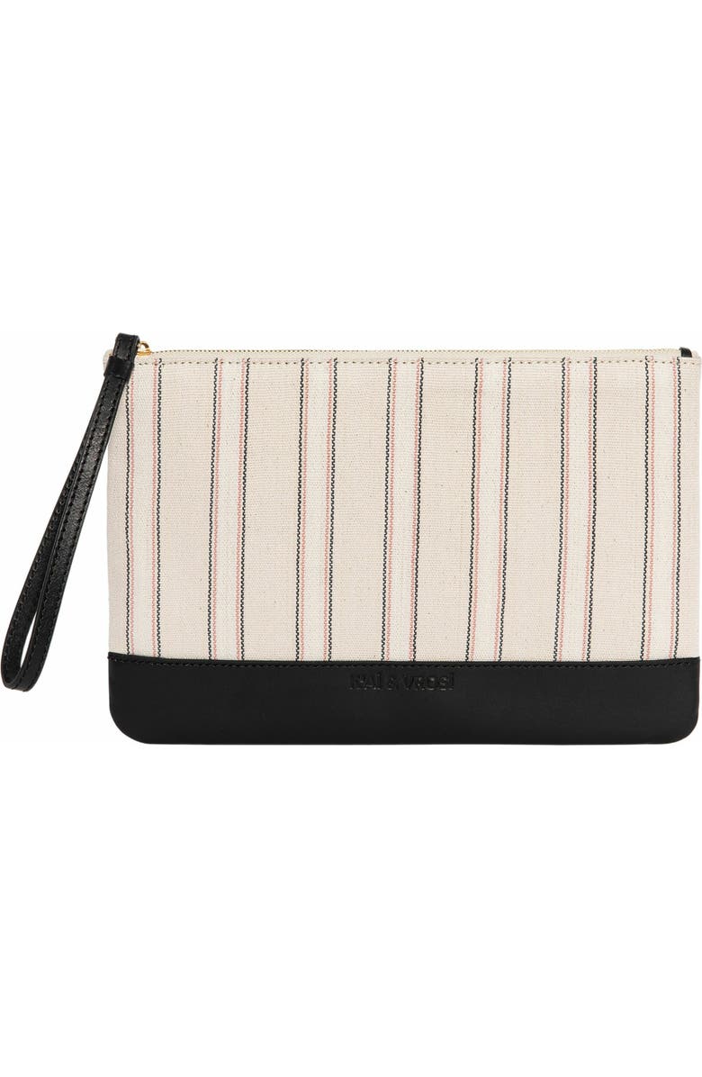 K'ai & Vrosi Defne Calfskin & Handloomed Fabric Clutch, Main, color, Black