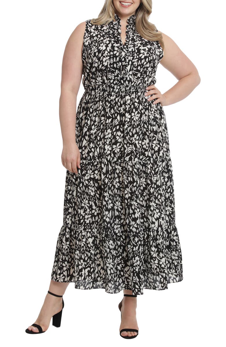 London Times Floral Ruffle Sleeveless Maxi Dress, Main, color, 