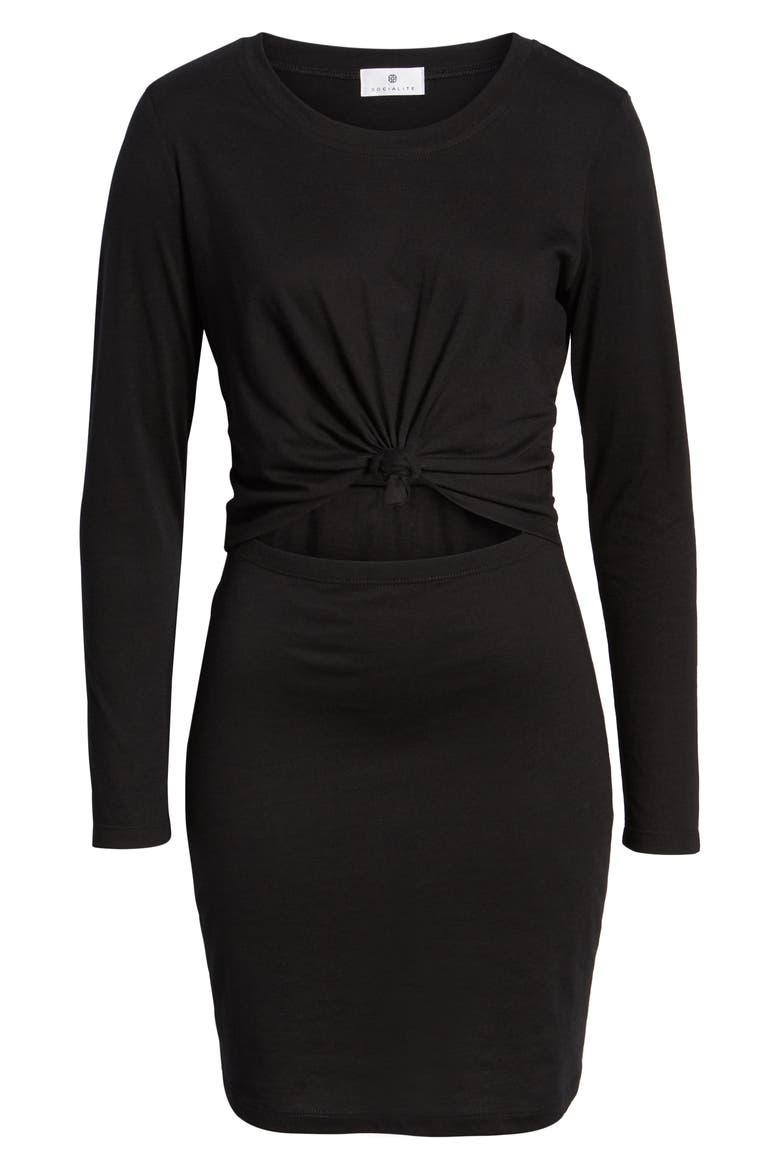 Knot Front Cutout Dress, Alternate, color, BLACK