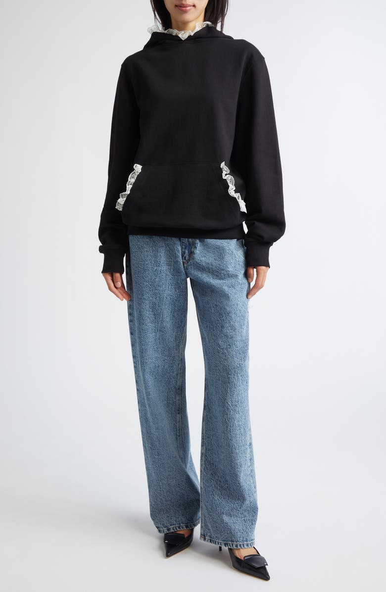 Tanner Fletcher Gender Inclusive Becky Lace Trim Cotton Hoodie, Alternate, color,