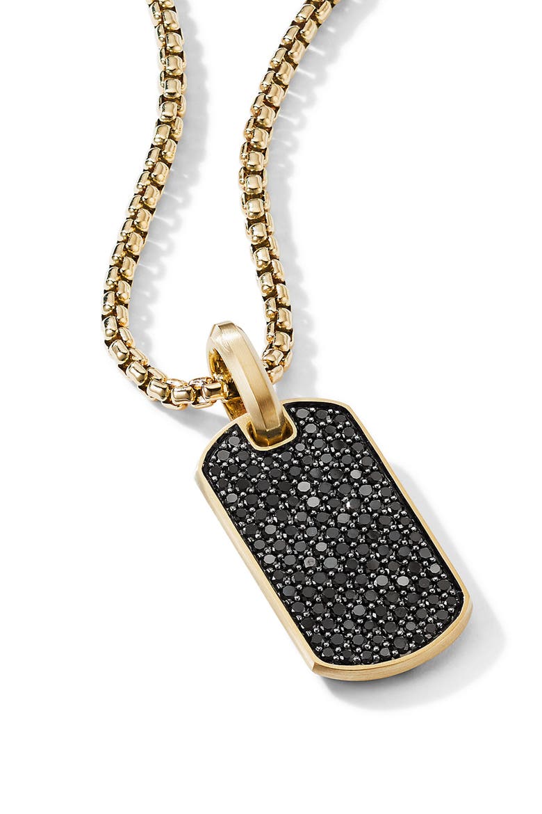 Men's Chevron Tag in 18K Yellow Gold with Pavé Diamonds, 27mm, Alternate, color, BLACK DIAMOND