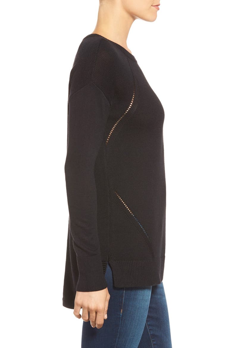 Button Back Tunic Sweater, Alternate, color, BLACK
