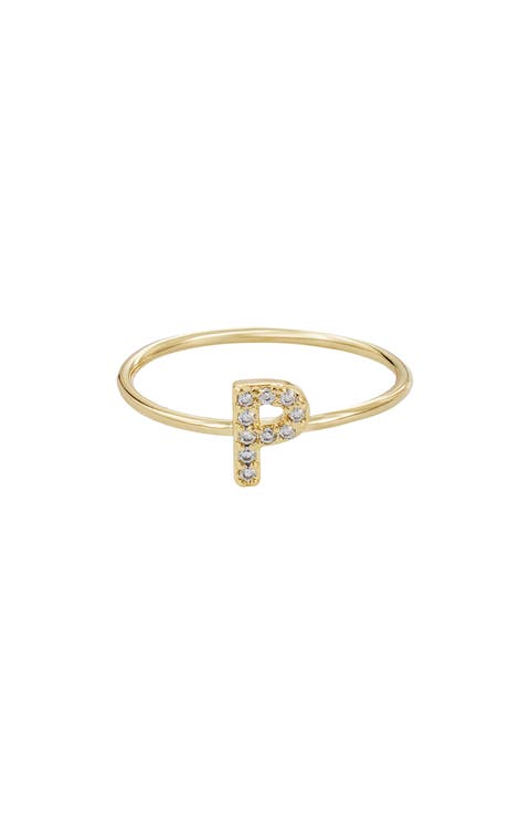 Pavé CZ Initial Charm Ring
