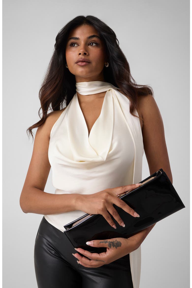 Scarf Neck Silk Blend Satin Top, Alternate, color, MILK