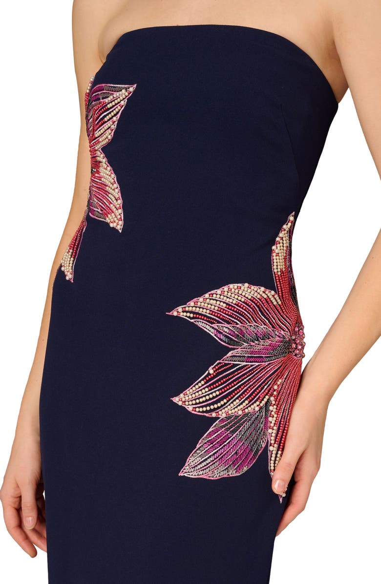 Aidan Mattox by Adrianna Papell Bead Embellished Strapless Column Gown, Alternate, color, Navy