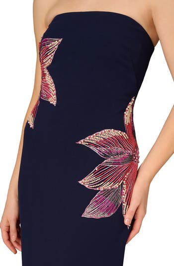 Bead Embellished Strapless Column Gown