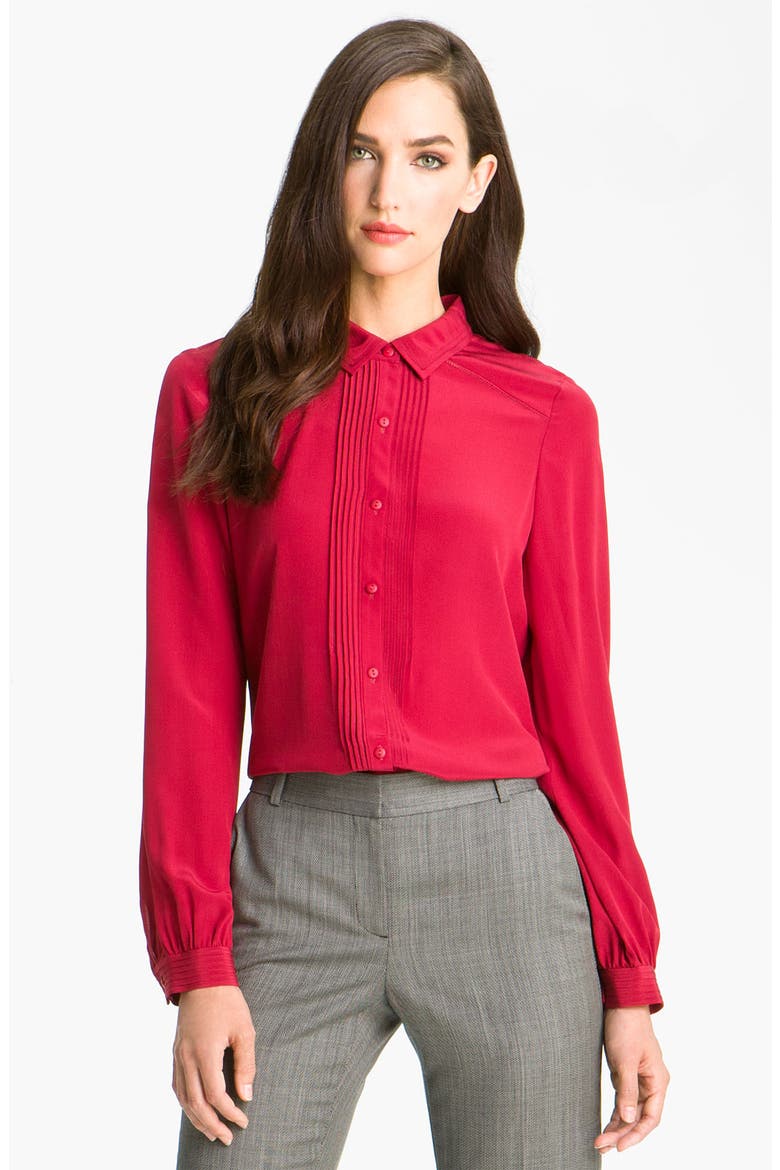 'Skyline' Pintuck Silk Blouse, Main, color, RED ROSEWOOD