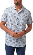 TravisMathew Flourish Floral Medallion Short Sleeve Stretch Cotton & Modal Blend Button-Up Shirt