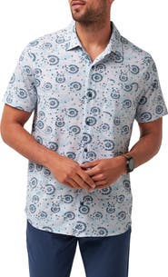 TravisMathew Flourish Floral Medallion Short Sleeve Stretch Cotton & Modal Blend Button-Up Shirt