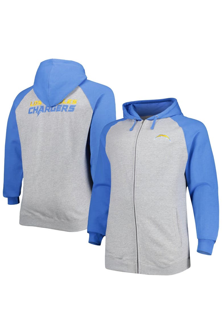 Men's Fanatics Branded Heather Gray Los Angeles Chargers Big & Tall Fleece Raglan Full-Zip Hoodie Jacket, Main, color, Heather Gray