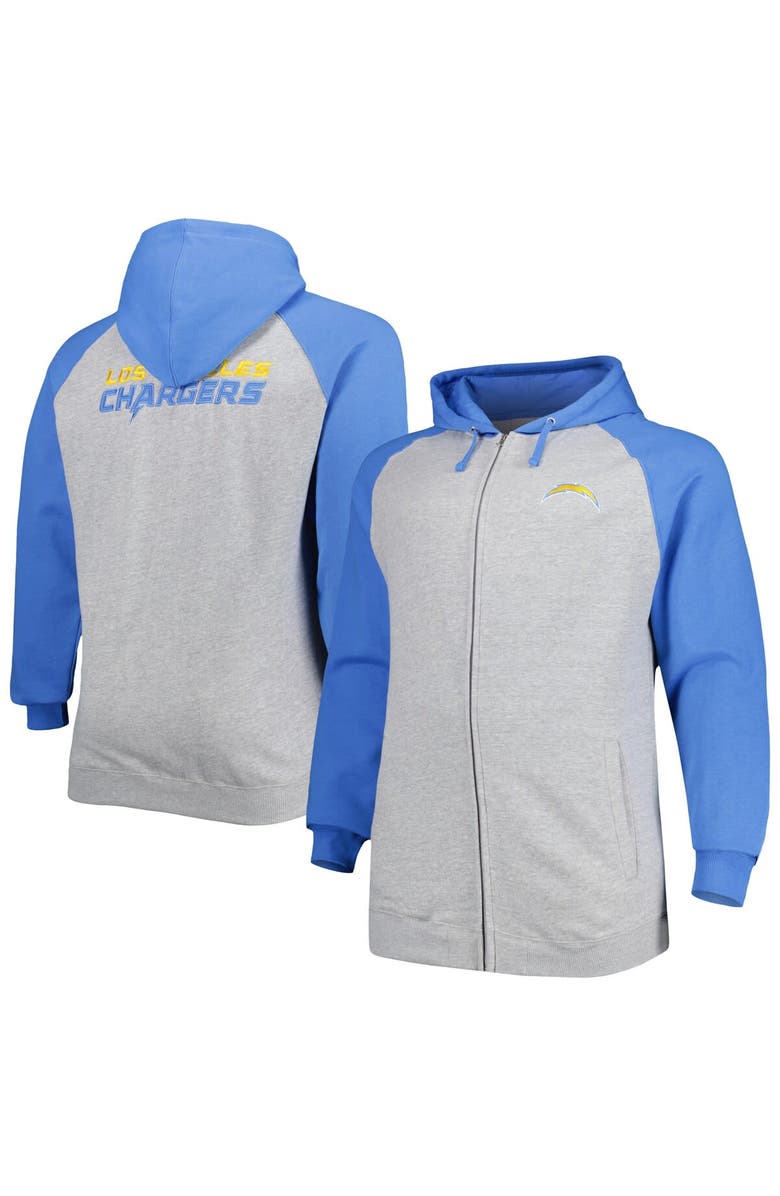 PROFILE Men's Fanatics Branded Heather Gray Los Angeles Chargers Big & Tall Fleece Raglan Full-Zip Hoodie Jacket, Main, color, Heather Gray