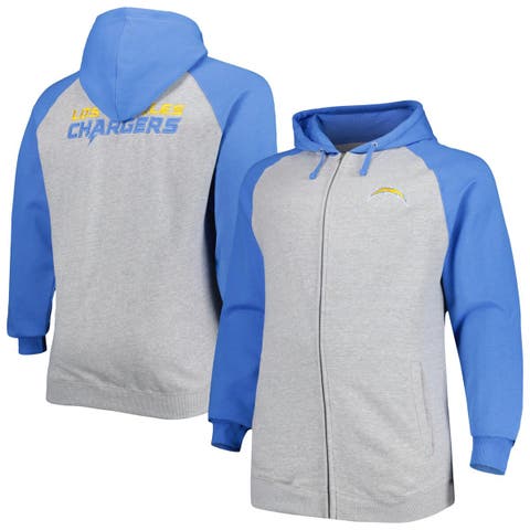 Men's Fanatics Branded Heather Gray Los Angeles Chargers Big & Tall Fleece Raglan Full-Zip Hoodie Jacket