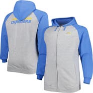 PROFILE Men's Fanatics Branded Heather Gray Los Angeles Chargers Big & Tall Fleece Raglan Full-Zip Hoodie Jacket