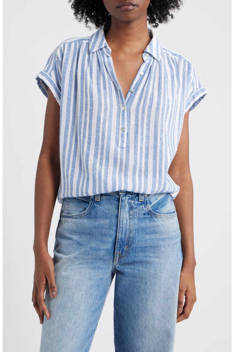 Tuscany Stripe Cap Sleeve Popover Top, Main, color, JALISCO STRIPE