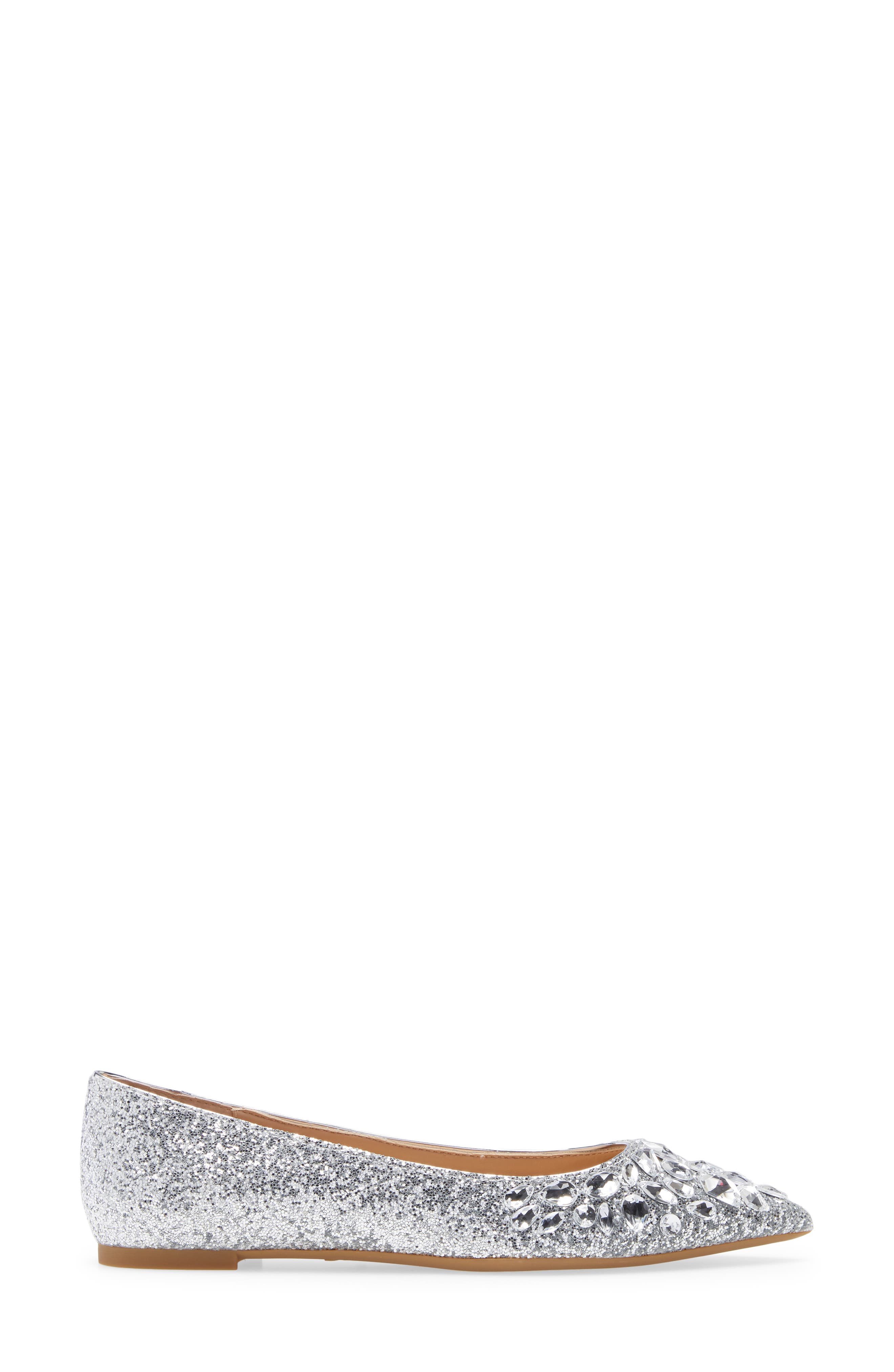 Ulanni Embellished Pointed Toe Glitter Flat, Alternate, color, SILVER METALLIC GLITTER