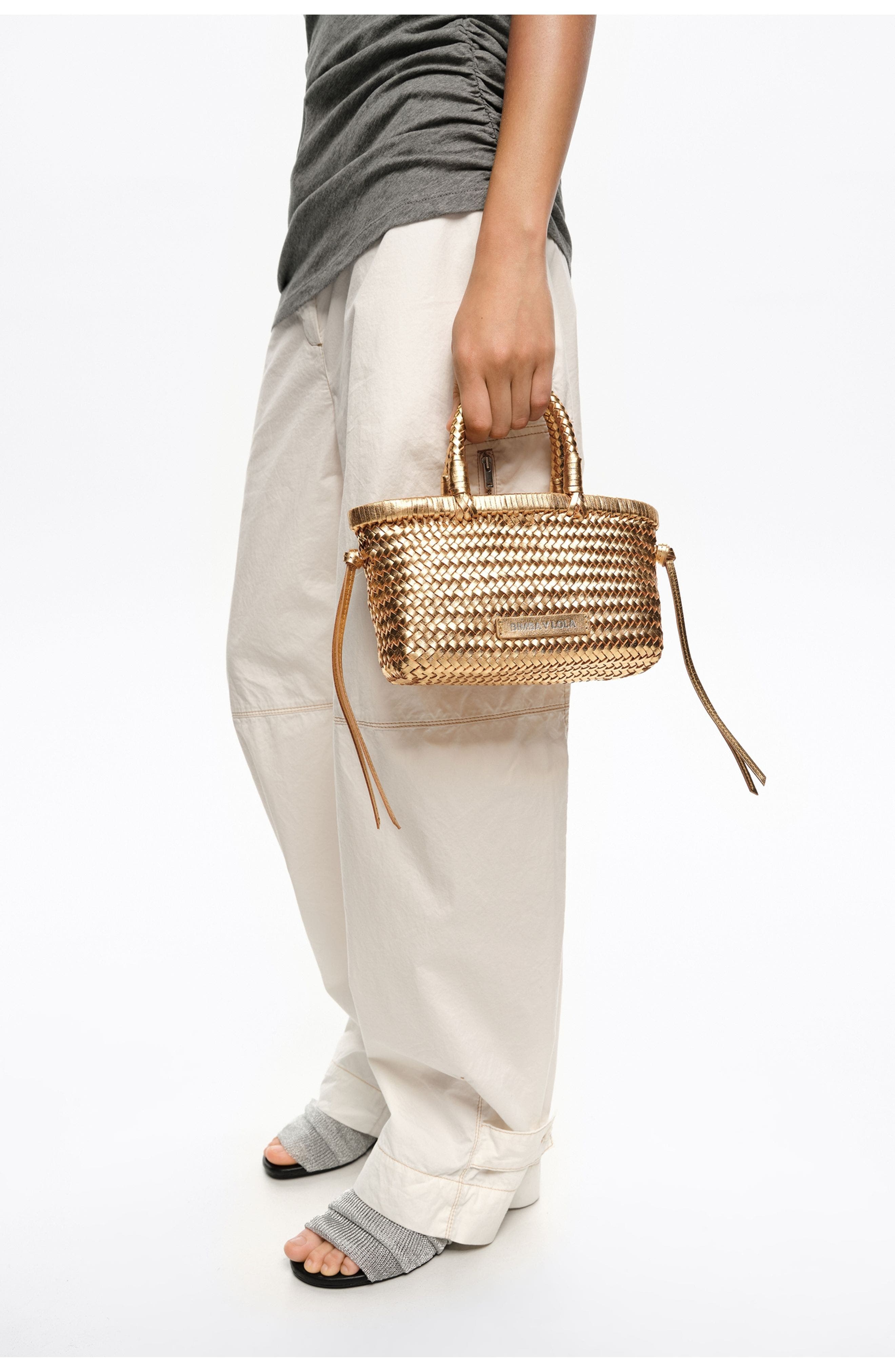 Bimba y Lola Plaited Leather XS Bag, Alternate, color, Gold