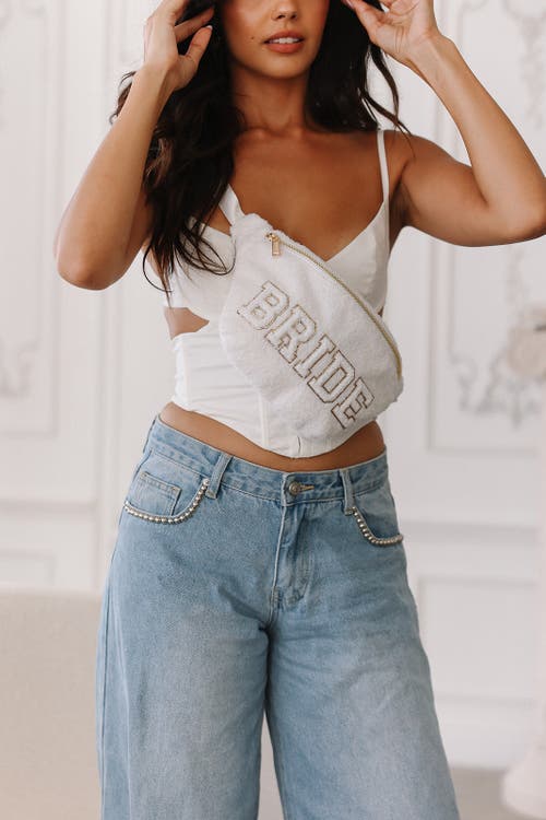 Untamed Petals Bride Varsity Belt Bag In White