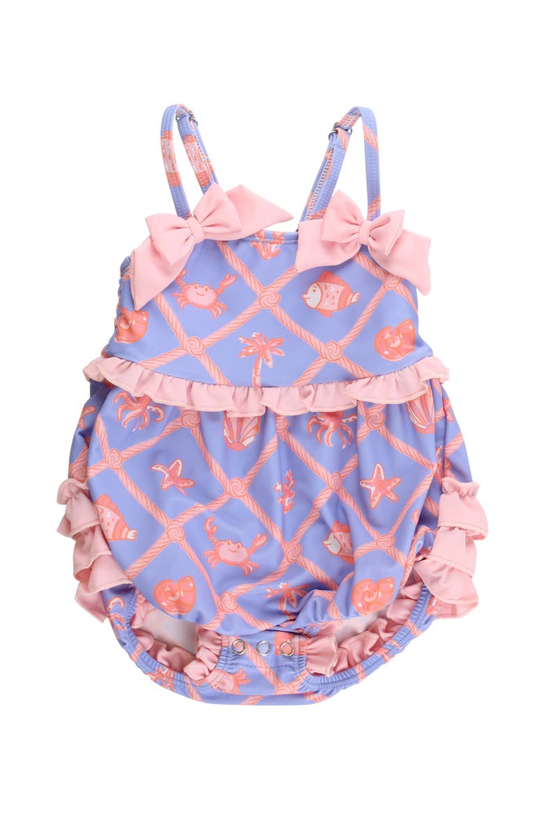 UPF50+ One Piece Bow Bubble Romper Swimsuit, Main, color, Tropical Trellis