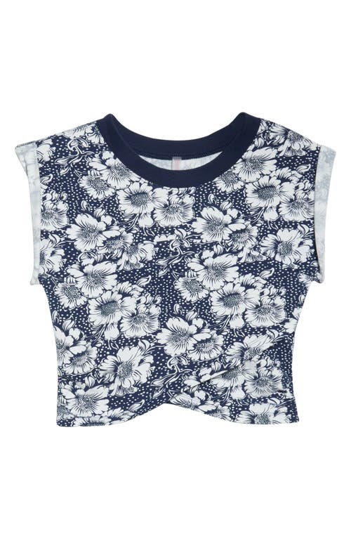 Free People Hot Shot Floral Crossover Stretch Cotton Top In Blue