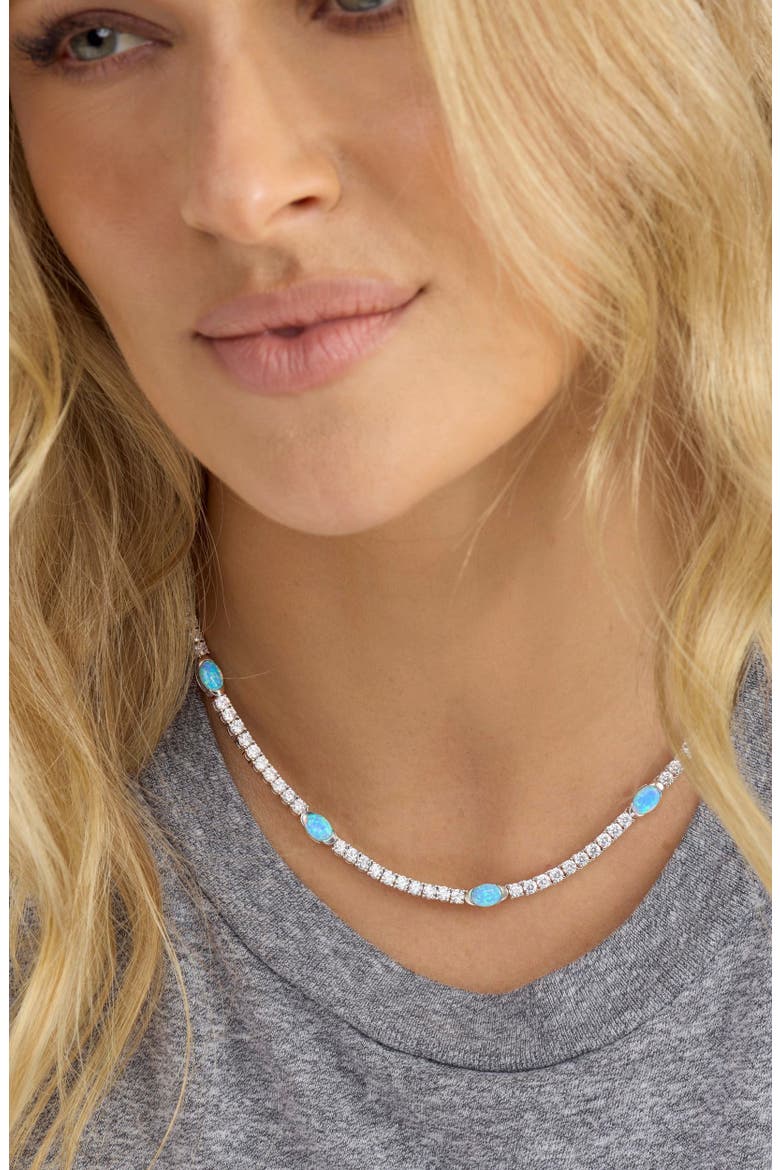 The Maven Simulated Opal Tennis Necklace, Alternate, color, SILVER-BLUE OPAL