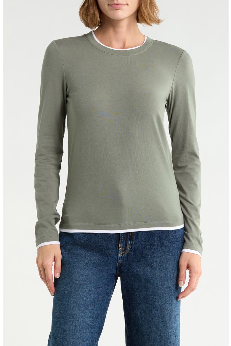 Double Layer Long Sleeve T-Shirt, Alternate, color, ARMY GREEN