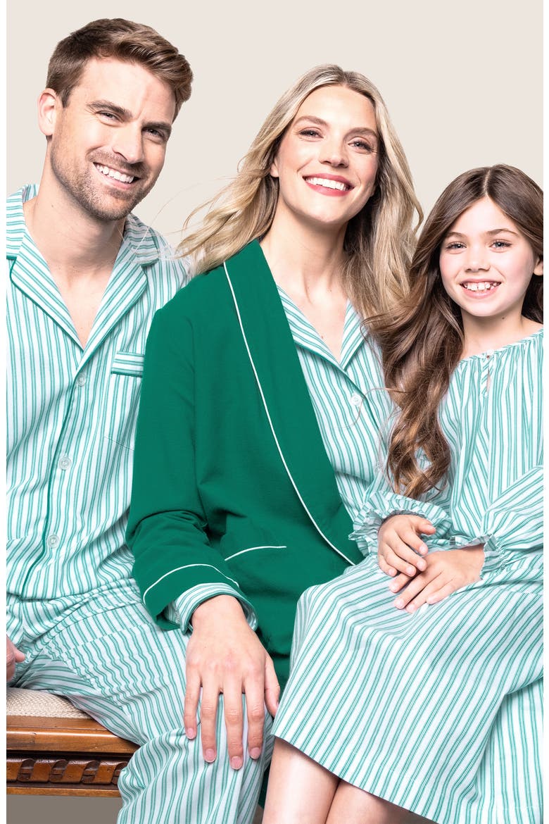 Ticking Stripe Cotton Twill Pajamas, Alternate, color, GREEN