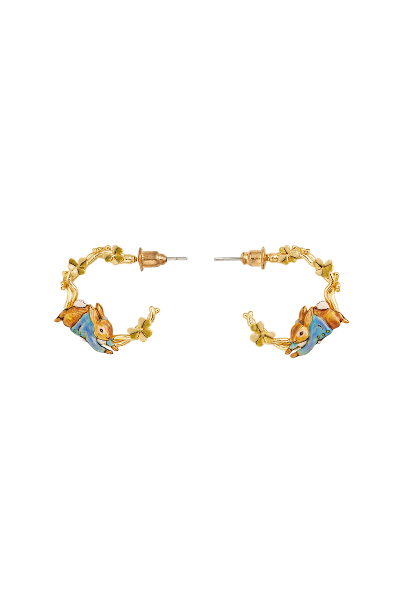 x Peter Rabbit Jumping Clover Hoop Earrings, Alternate, color, Gold