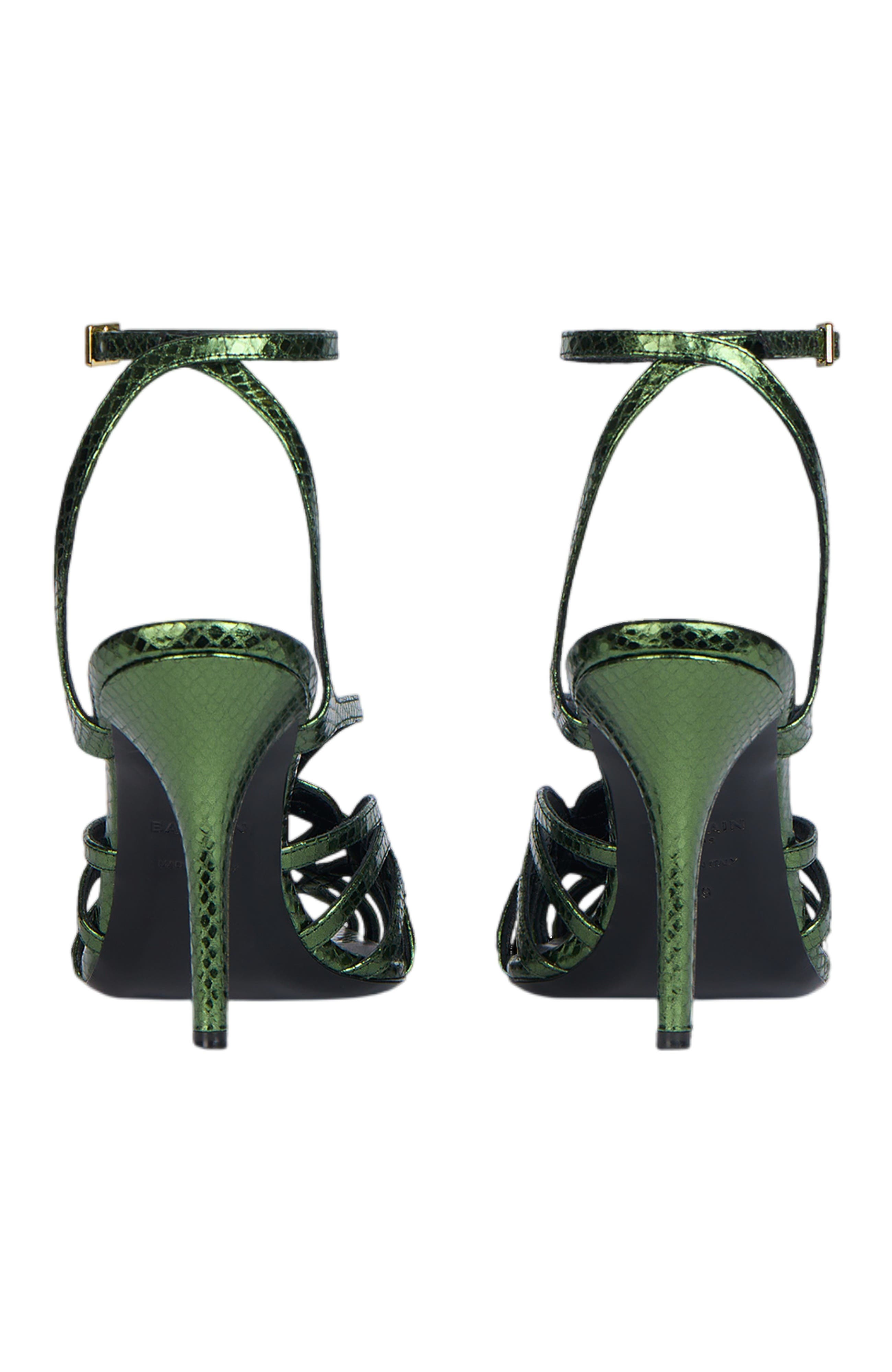 Python-Effect Leather Cage Sandals, Alternate, color, green