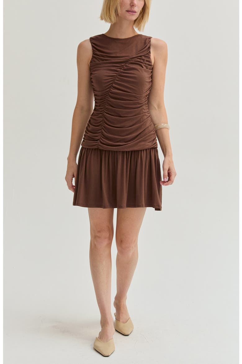 Ruched Knit Mini Dress, Alternate, color, Brown