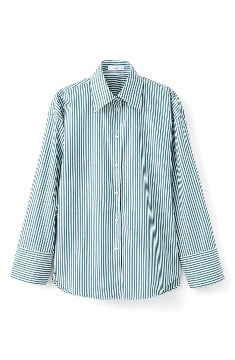 MANGO Stripe Oversize Organic Cotton Button-Up Shirt, Alternate, color, Green