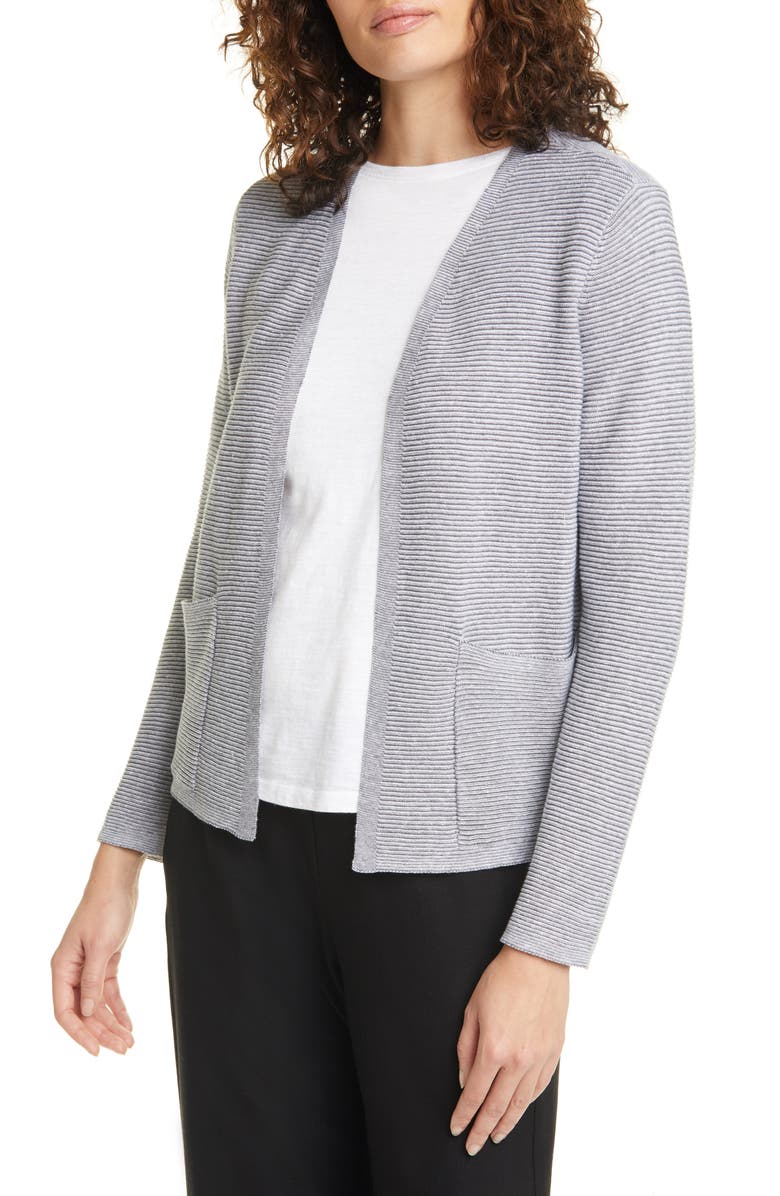Eileen Fisher Ribbed Organic Linen & Cotton Cardigan, Alternate, color,