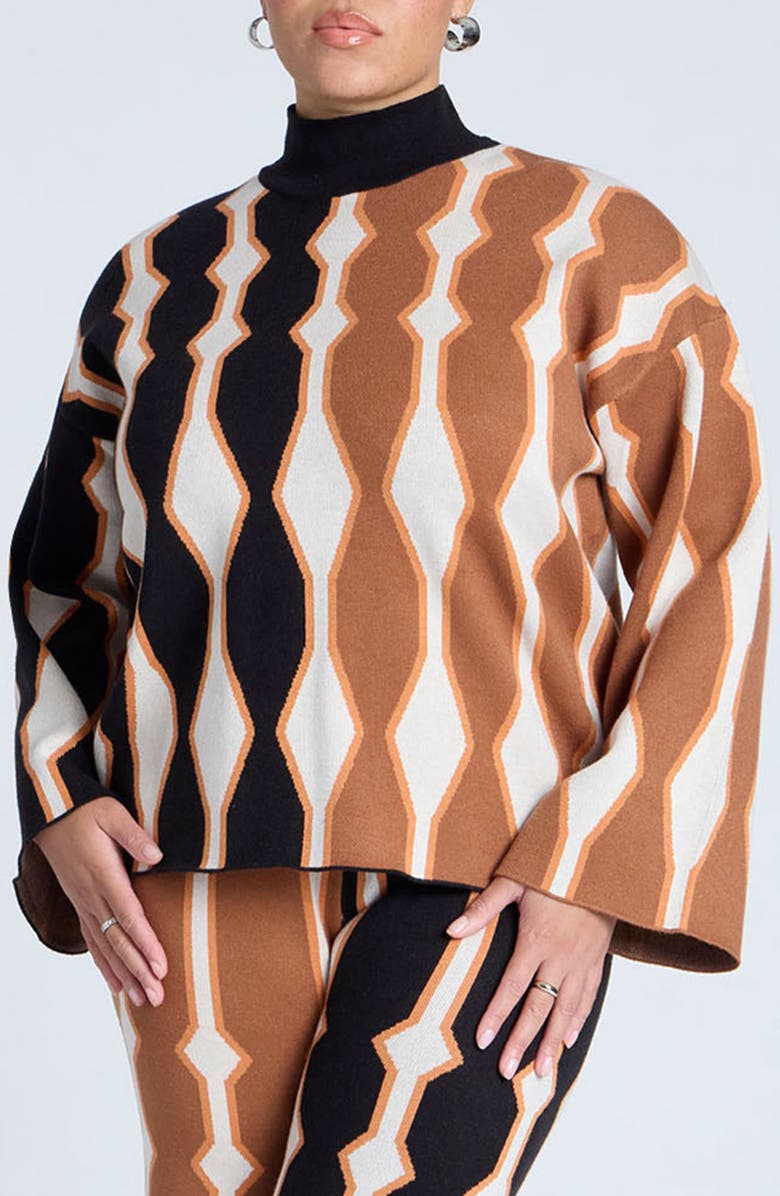 ELOQUII Intarsia Mock Neck Sweater, Main, color, 