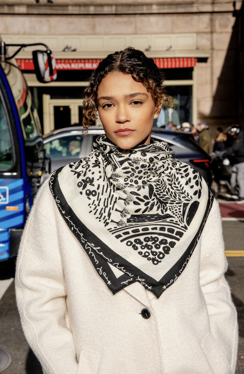 Jessie Zhao New York Double Sided Wool Silk Scarf Of Black Garden, Alternate, color, Black