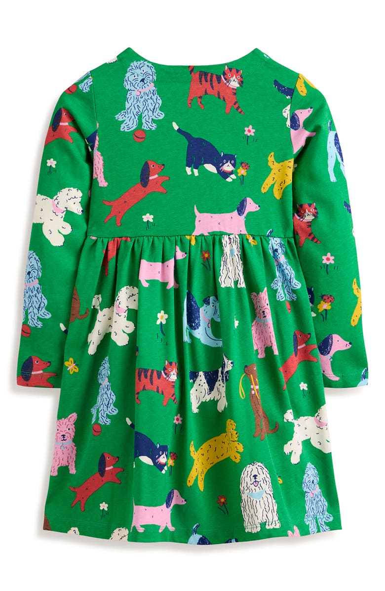 Mini Boden Kids' Fun Dogs & Cats Print Long Sleeve Cotton Dress, Alternate, color,