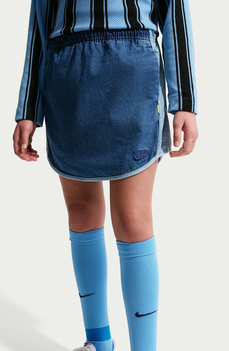 Nike Kids' Two-Tone Denim Skirt, Alternate, color, Mystic Navy/ Armory Blue