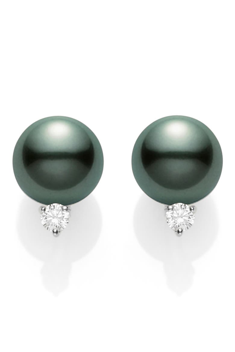 Black South Sea Pearl & Diamond Stud Earrings, Main, color, D0.20 GVS 18KWG