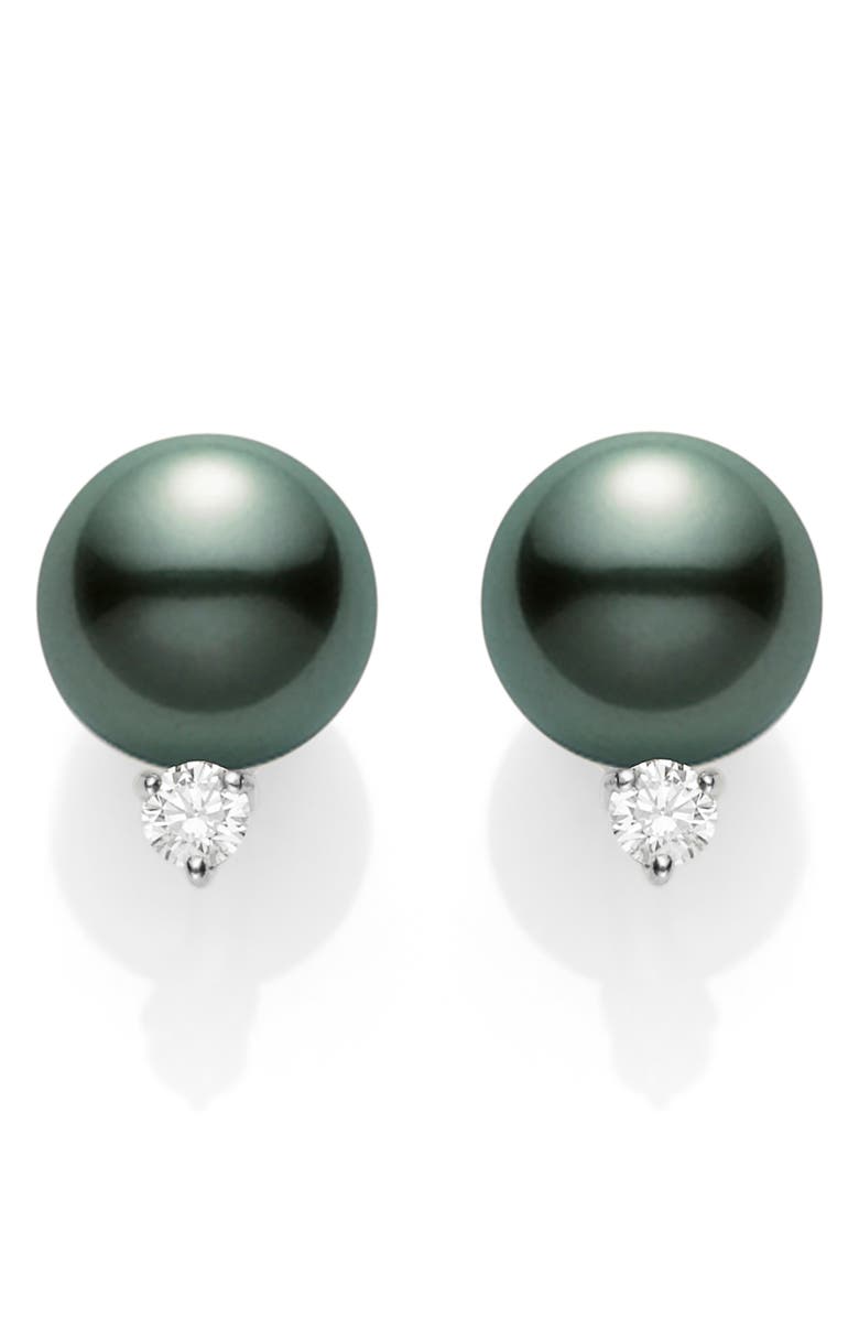 Mikimoto Black South Sea Pearl & Diamond Stud Earrings, Main, color,